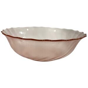 Glcoloc Pink Swirl Glass Bowl Vintage Frosted Scalloped Rim Collectible